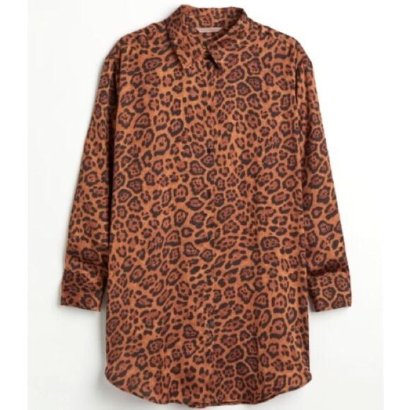 Animal Print Tunic top Button-up Soft Satin feel Size XS - Picture 1 of 8